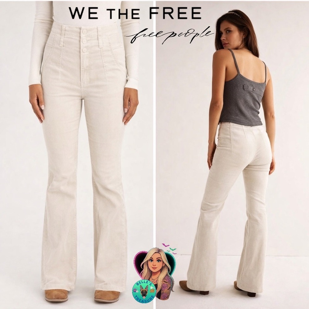 We The Free People Jayde Corduroy Flare Pants Women 28 Beige High Rise Bare Back